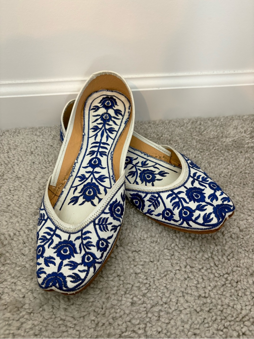 Blue & White Embroidered Women’s Flats